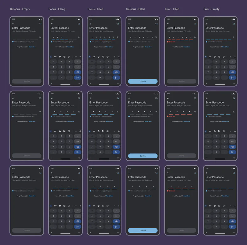 Partitioned Input Fields Dark Mode